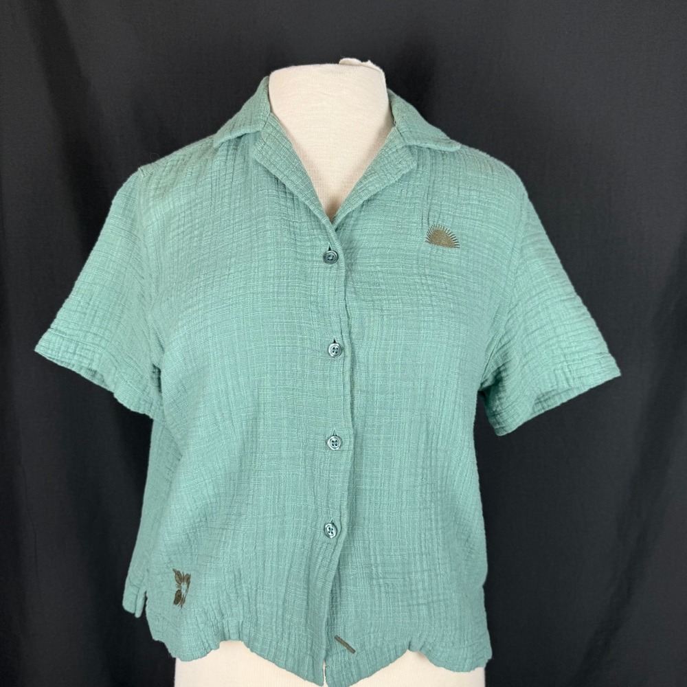 Saturdays NYC Green 100% Cotton Gauze Short Sleeve Camp Shirt Size Small